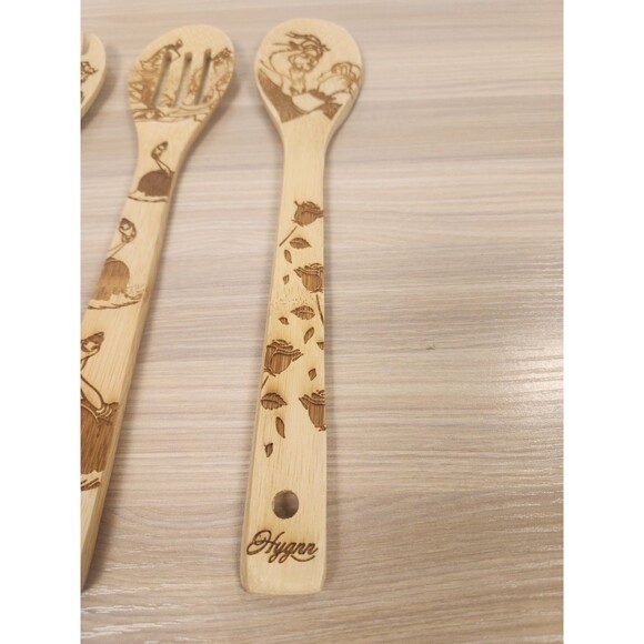 Hygnn Beauty and the Beast Burned Wooden Cooking & Serving Set Bamboo - Picture 2 of 9